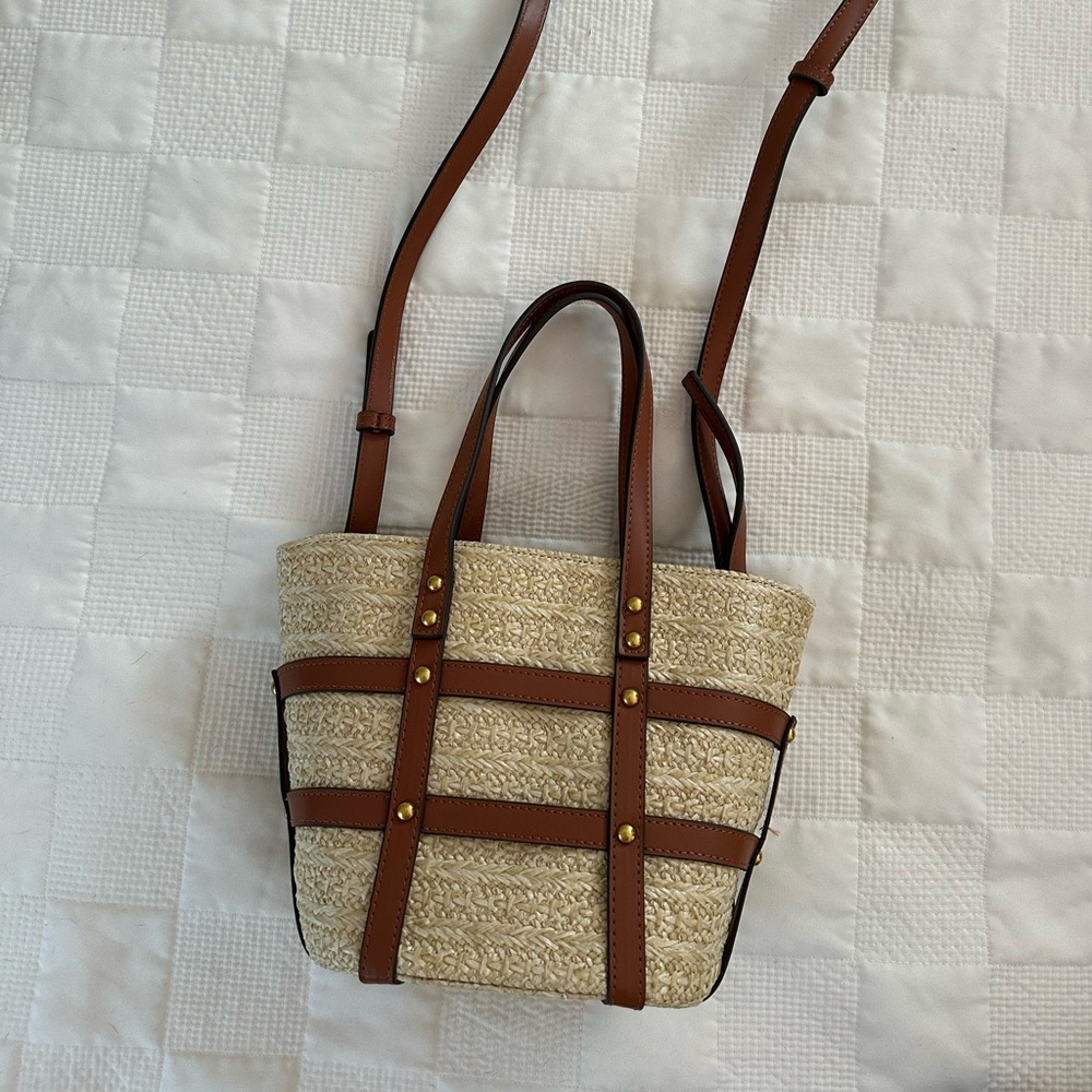 Raffia woven mini tote